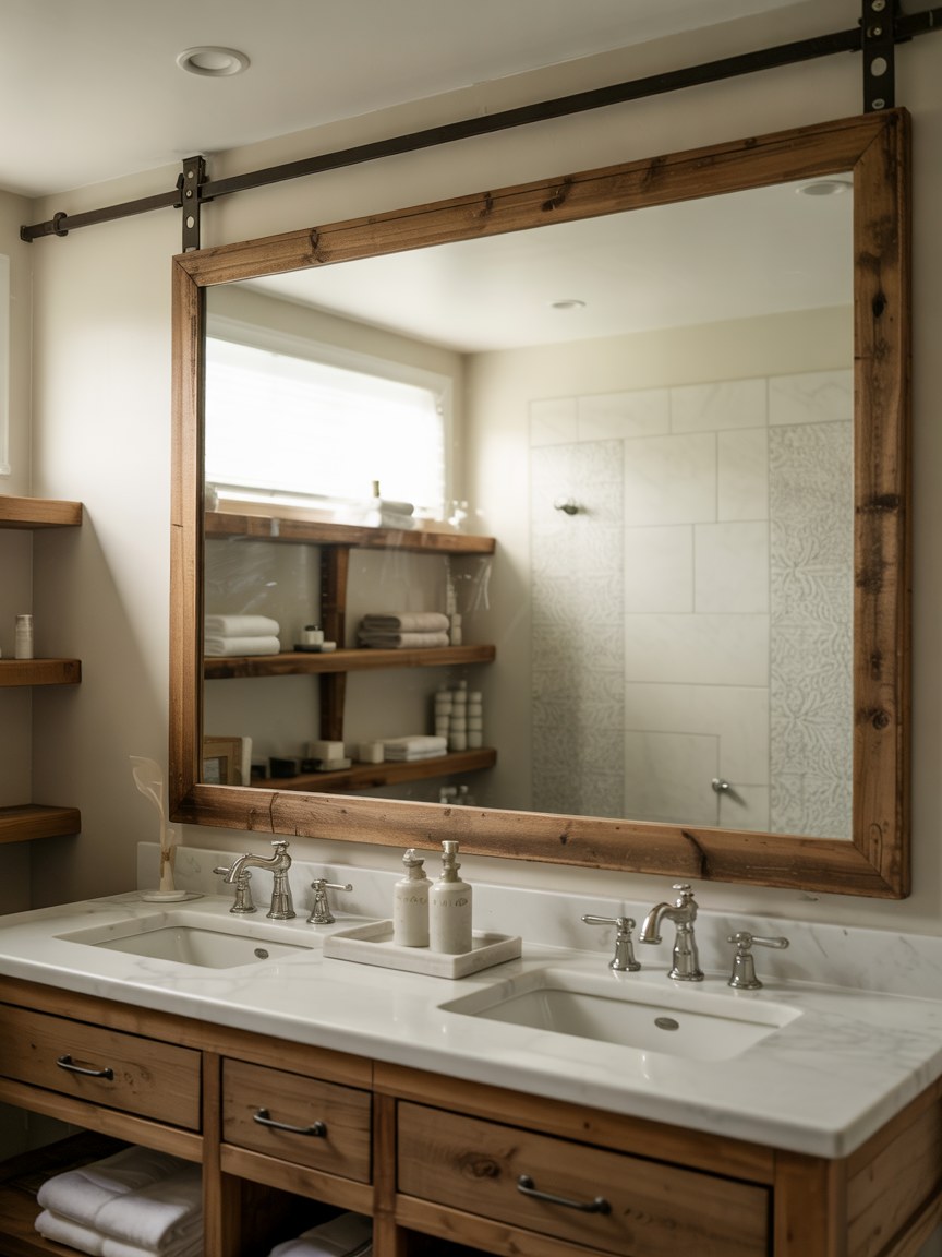 Rustic Barn Door Bathroom Mirror Ideas for Small Spaces