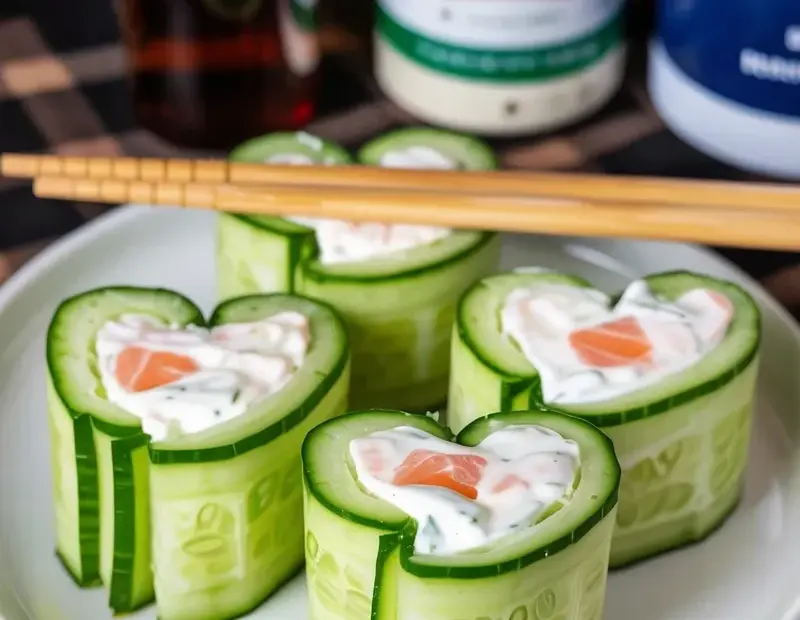 Heart Shaped Cucumber Salmon Rolls - Easy Cozy Lunch Appetizer Idea