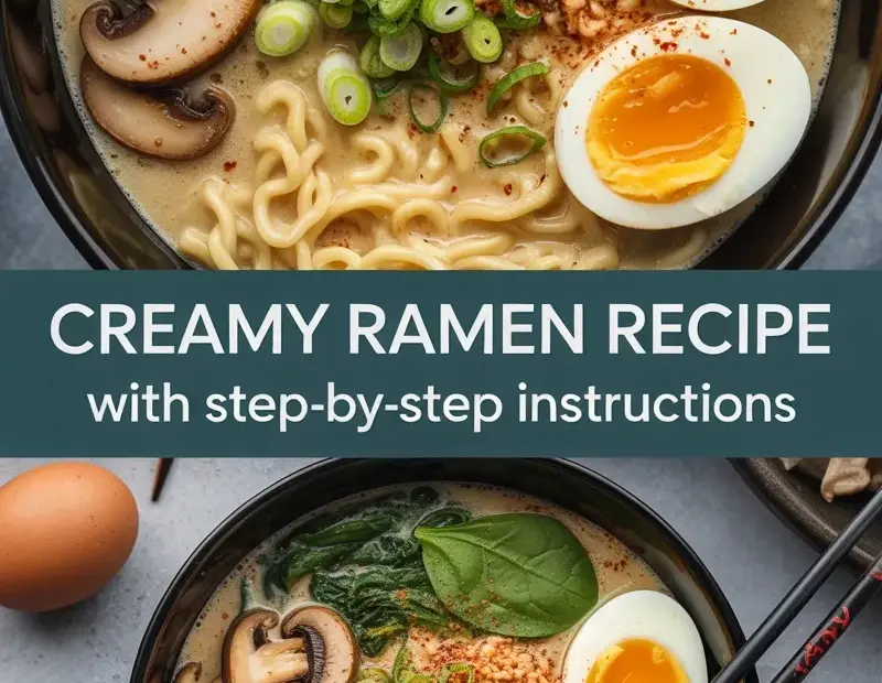 Creamy Ramen Noodles with Soft-Boiled Eggs and Sautéed Mushrooms