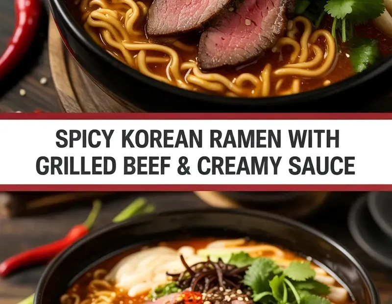 Spicy Korean Ramen Recipe with Grilled Beef & Creamy Sauce