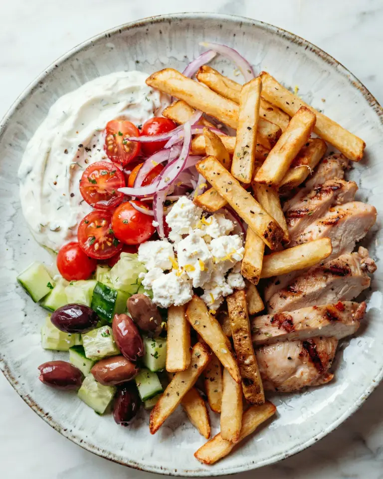 Greek Chicken Plate with Tzatziki & Fries | Easy Comfort Food Dinner Idea