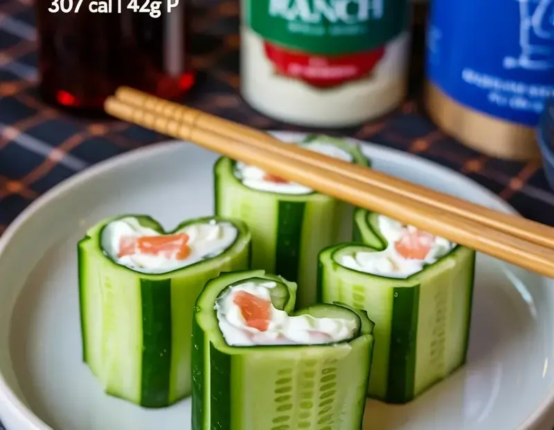 Cucumber Salmon Rolls Before & After | Heart Shaped Appetizer Idea
