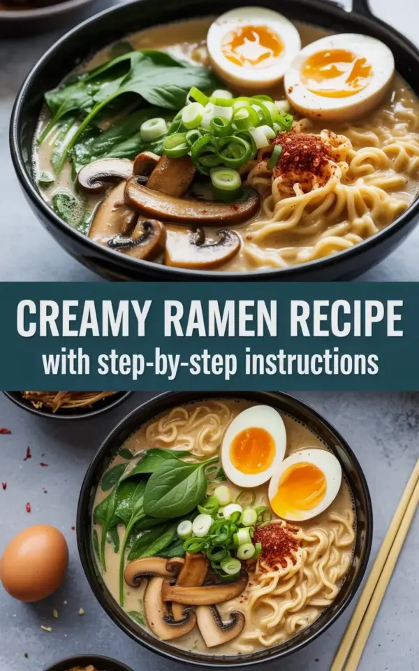 Creamy Ramen Noodles with Soft Boiled Egg and Mushrooms