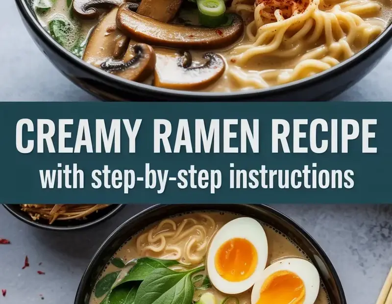 Creamy Ramen Noodles with Soft Boiled Egg and Mushrooms