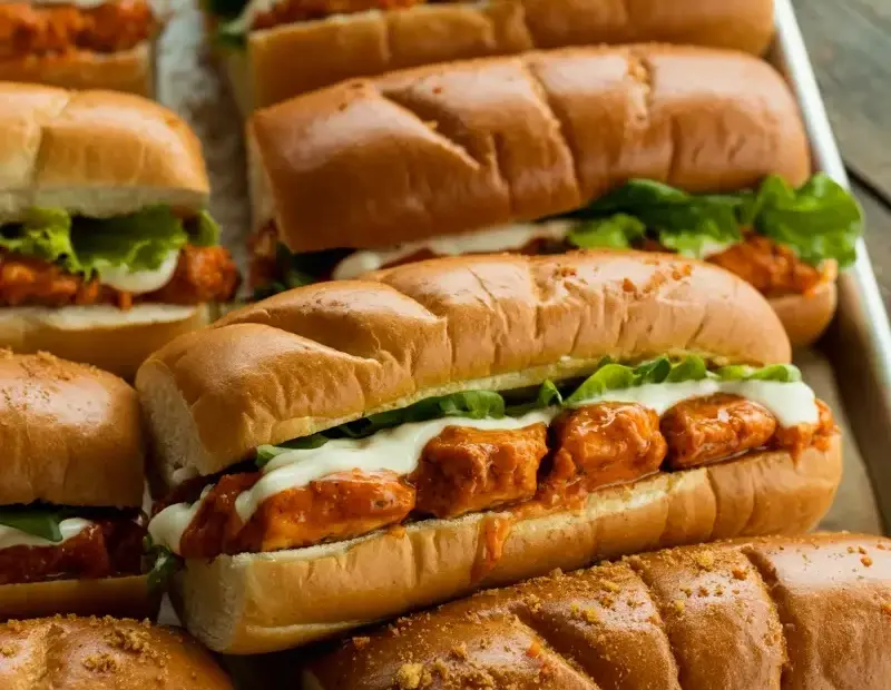 Buffalo Chicken Subs Before & After | Toasted Hoagie Rolls with Chicken, Lettuce & Mayo