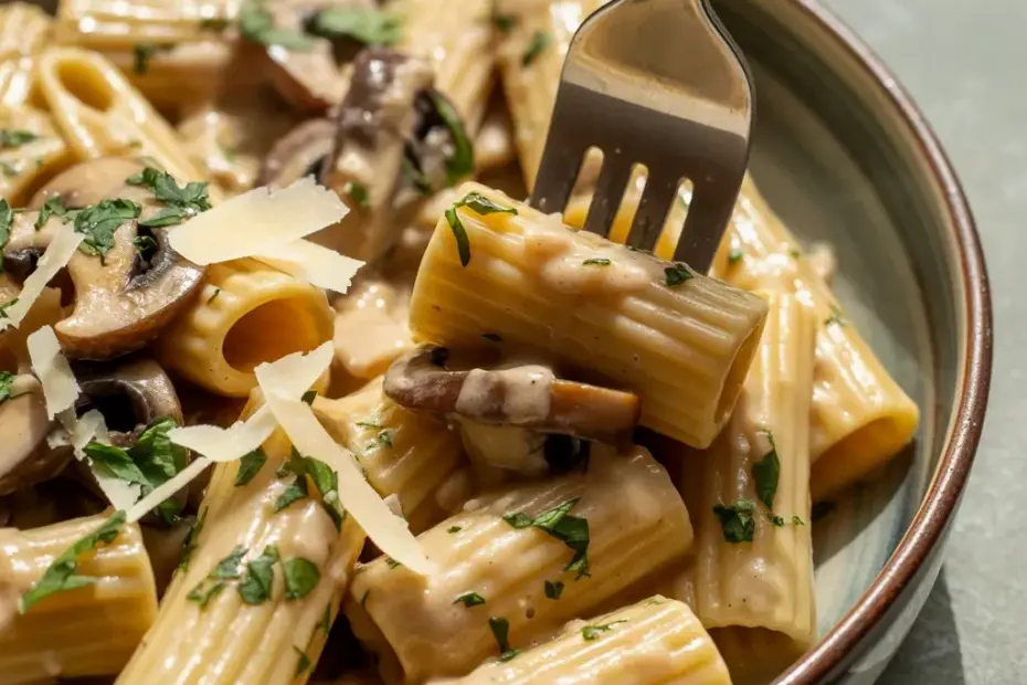 Creamy Mushroom Rigatoni with White Wine Sauce | Cozy Fall Dinner Idea